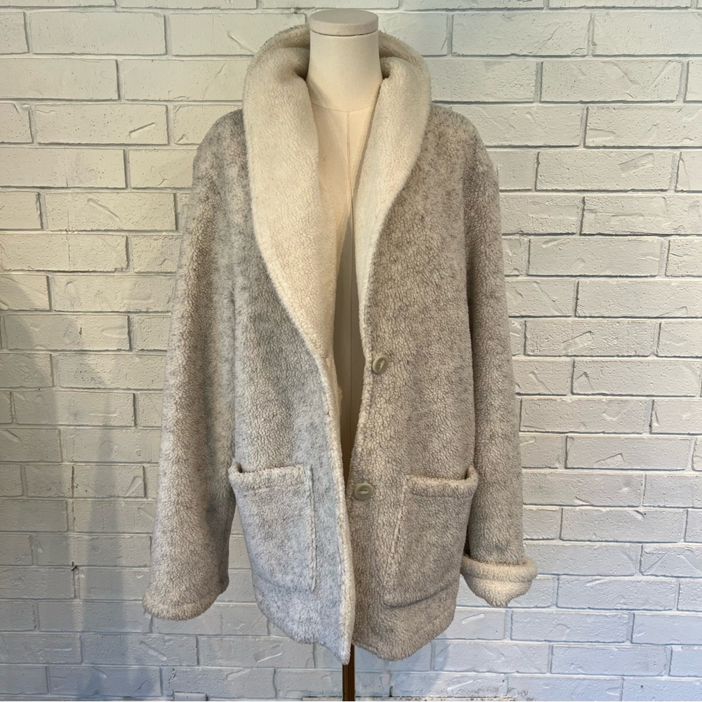 Vintage 90s y2k Real Comfort Cozy Cream Sherpa Jacket Womens L
